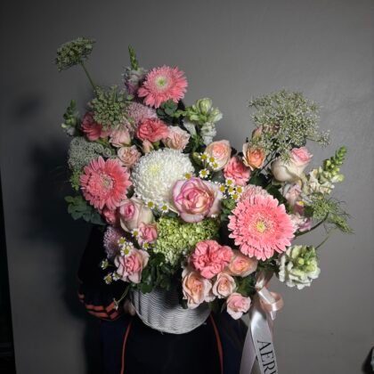 Pink Flower Garden in a Basket